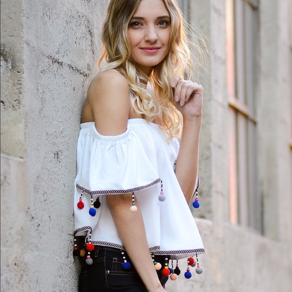 Off Shoulder Pom Pom Top